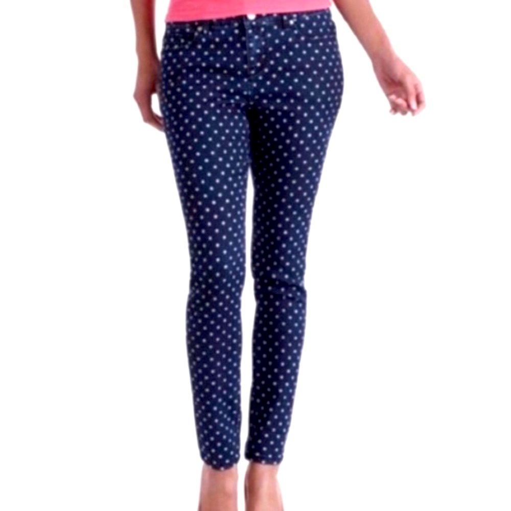 JustFab Women’s Navy Blue Polka Dot Skinny Jeans